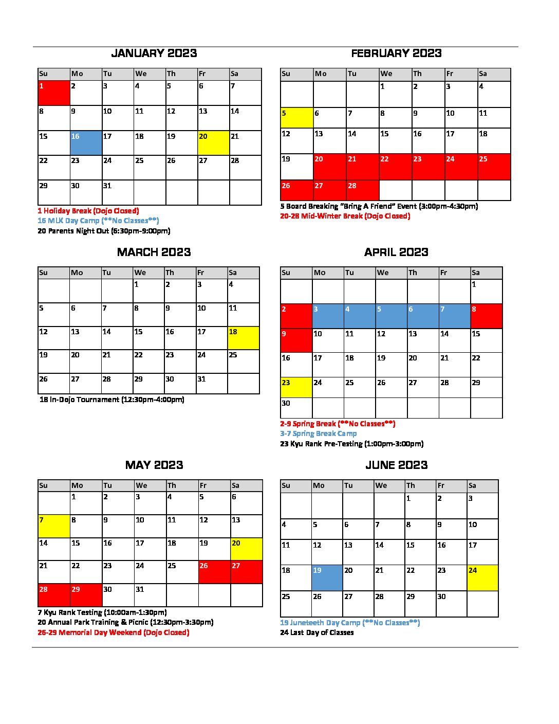 2022-2023 Event Calendar | Edge Martial Arts